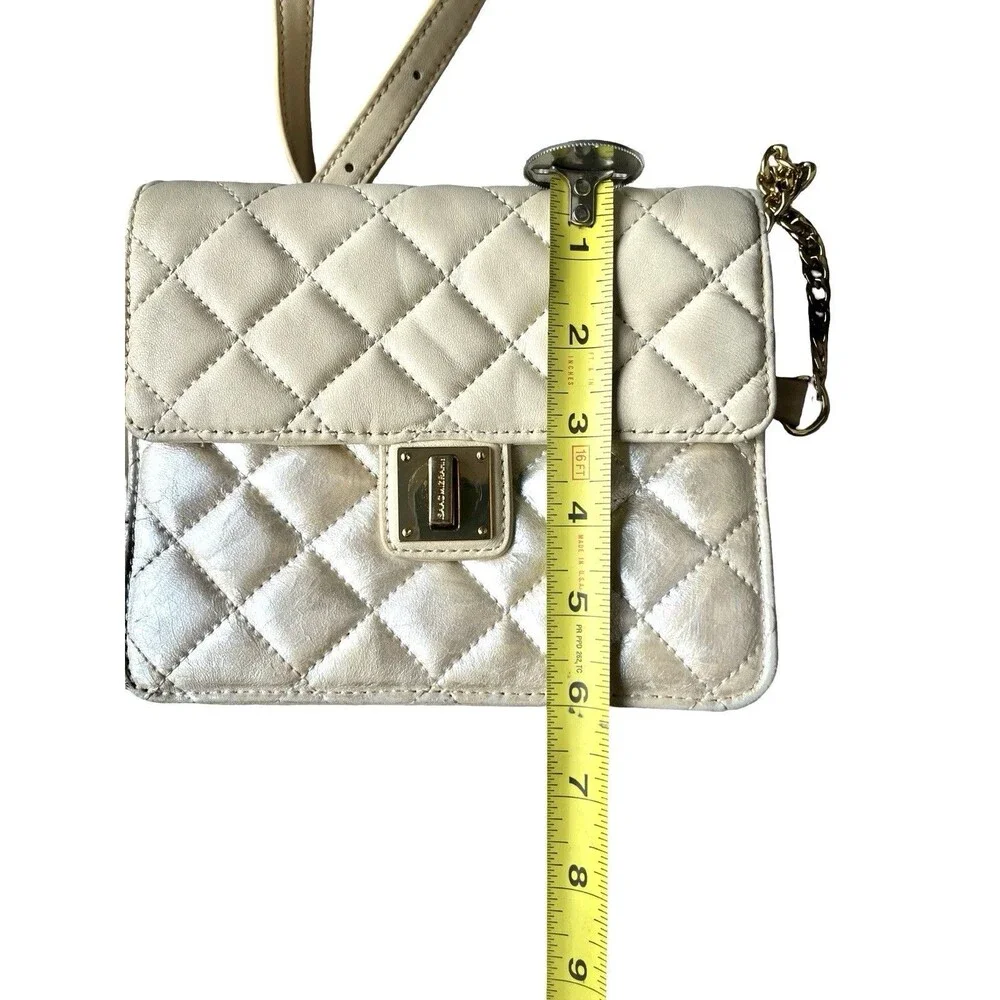 Isaac Mizrahi Ivory Quilted Crossbody Bag Gold Turn Lock Chain Strap Purse
